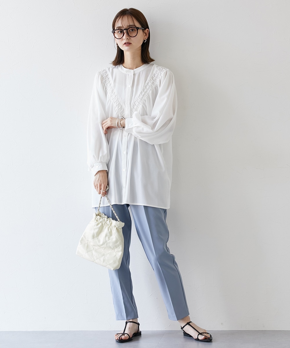 バンドカラーV字タックデザインブラウス 通販【ニッセン】