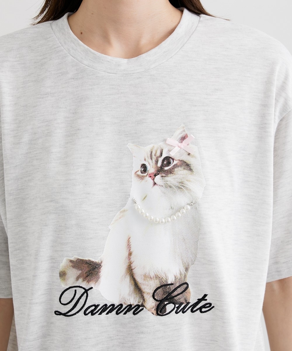 パールモチーフ付ねこちゃんプリントTシャツ 通販【ニッセン】
