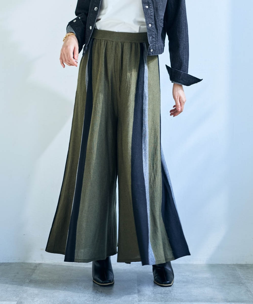 ストライプ柄ニットガウチョパンツ＜大きいサイズ有＞【OtonaSMILE