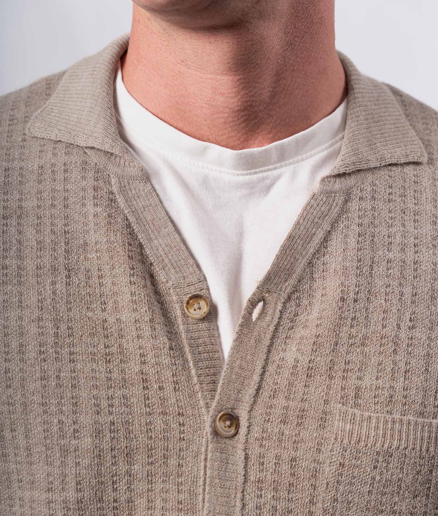 Textured Jacquard Cardigan - Oat Beige And Light Heather Grey