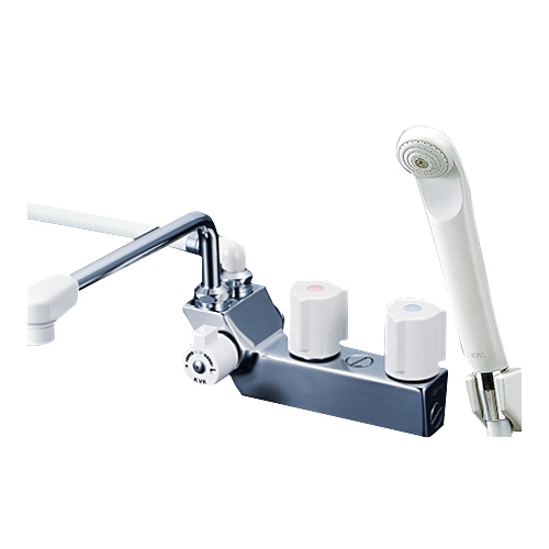 KVK デッキ型一時止水付2ハンドルシャワー（左側シャワー） 浴室水栓