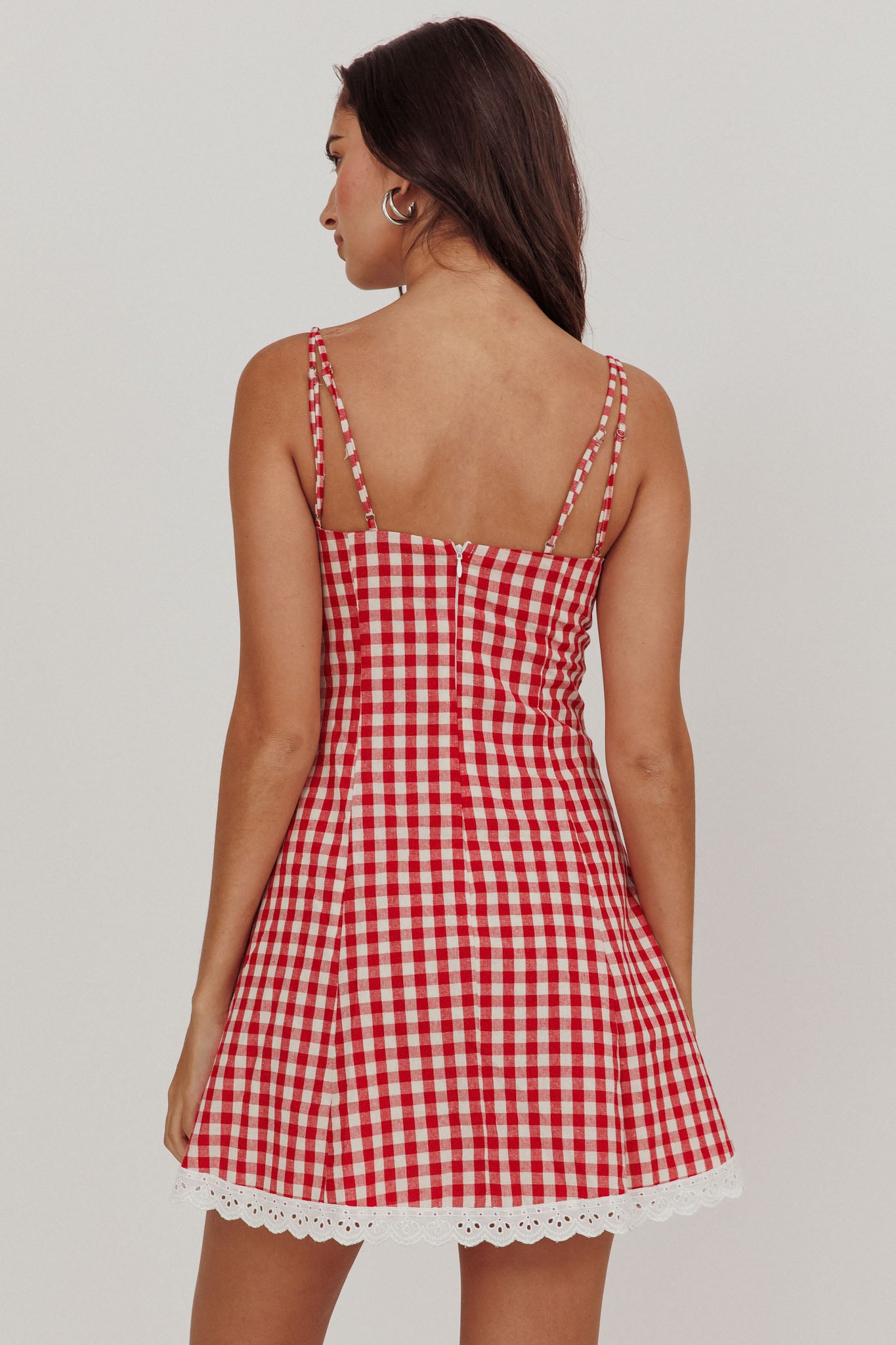 Shop the Noelle Lace Trim Mini Dress Gingham Red