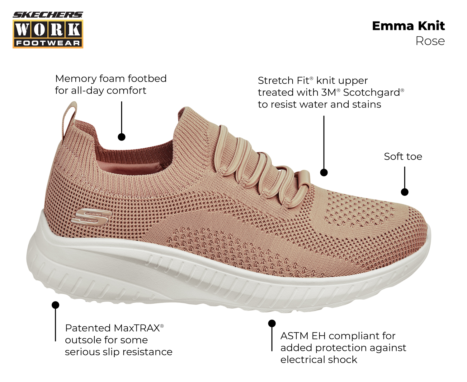 SSK108284ROS Women's Emma Knit MaxTRAX® Soft Toe Slip-On Athletic