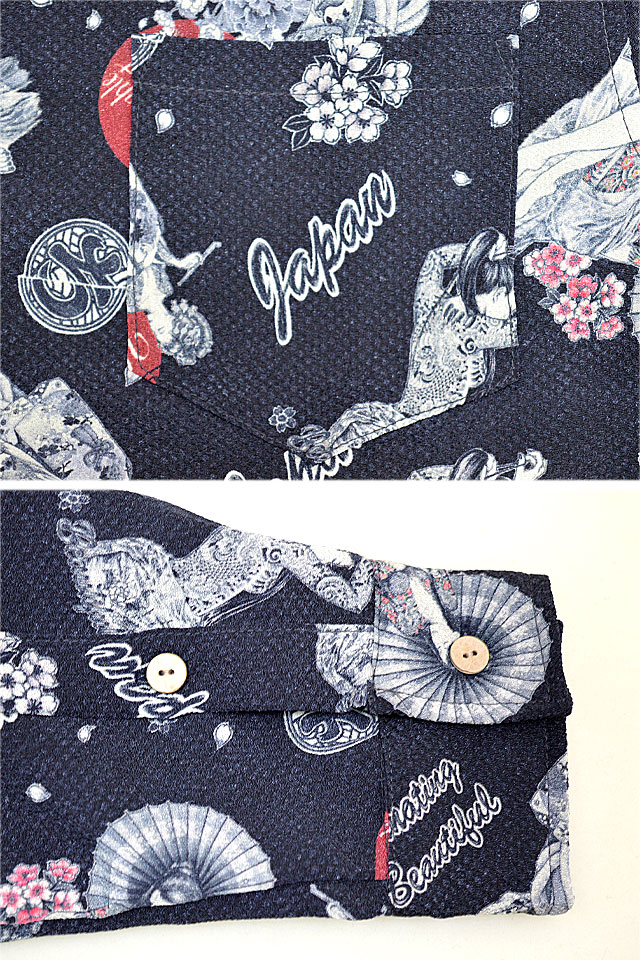 総柄縮緬オープンカラー長袖シャツ CHIGIRI CHL56-1681 ちぎり チギリ