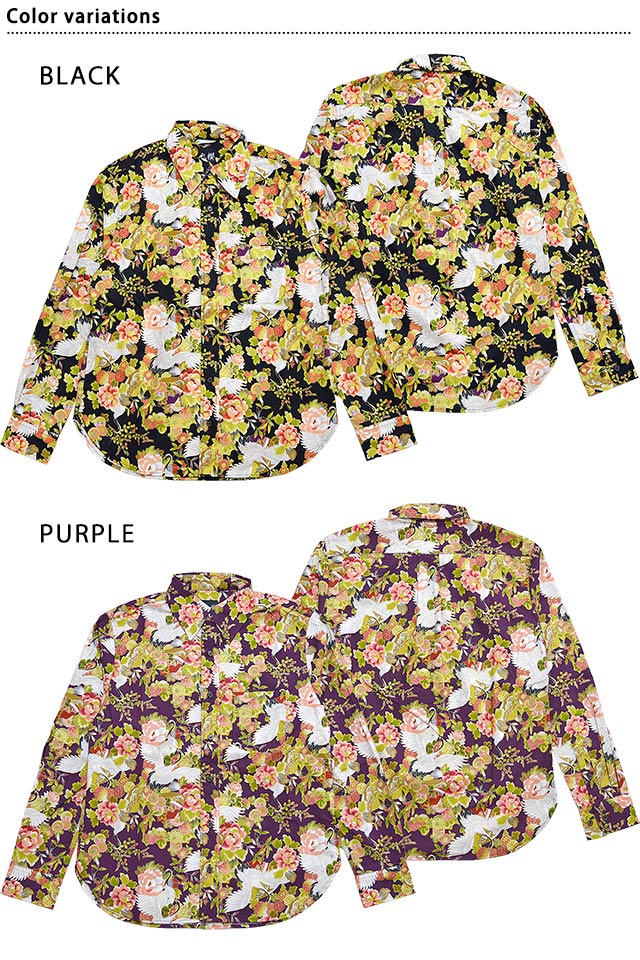 ゴールドラメレギュラー長袖シャツ「鶴」 衣櫻 SA-1426 和柄 和風 日本