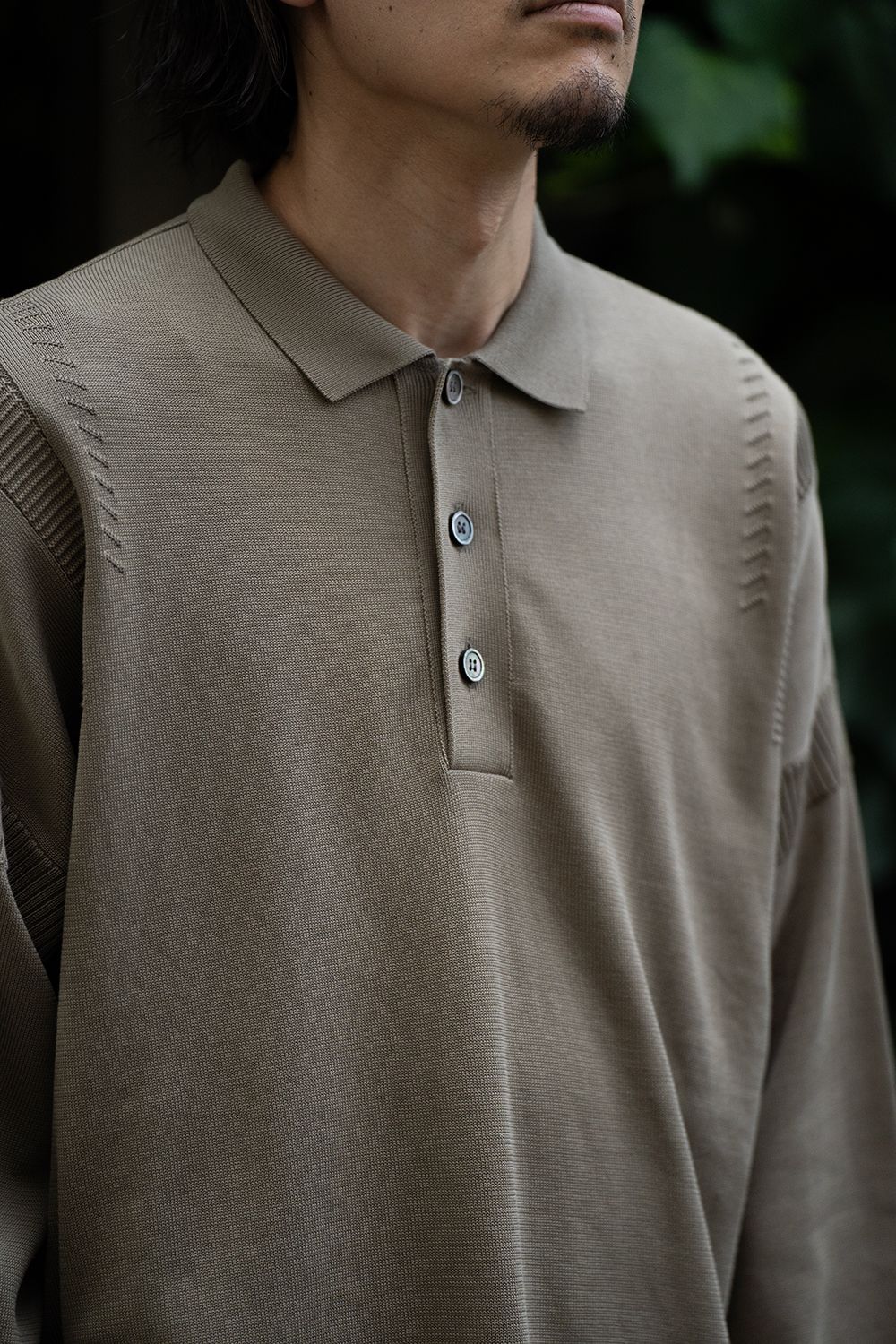 YASHIKI - Yonaga Knit Polo(GREIGE) | Salty