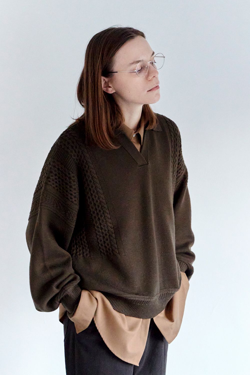 YASHIKI - 【ラスト1点】【24AW】Hatsuyuki Skipper Knit(BROWN) | Salty