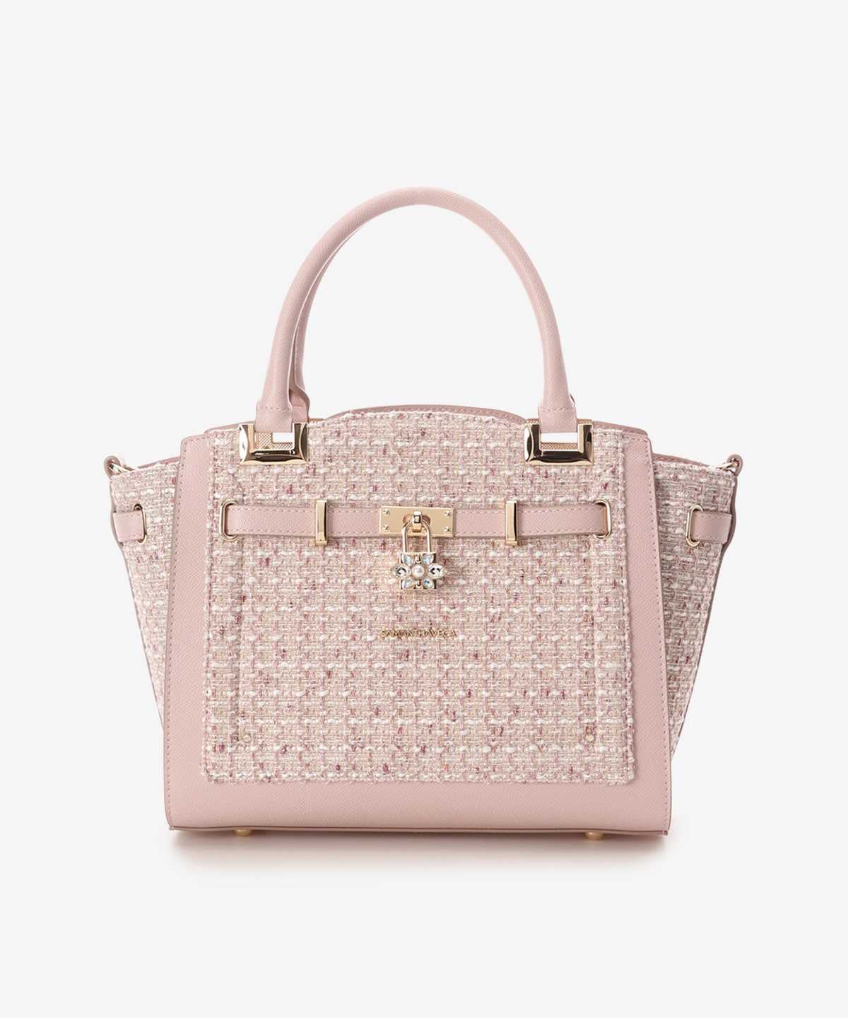 ツイードベルトビジューハンドバッグ(FREE ピンクベージュ