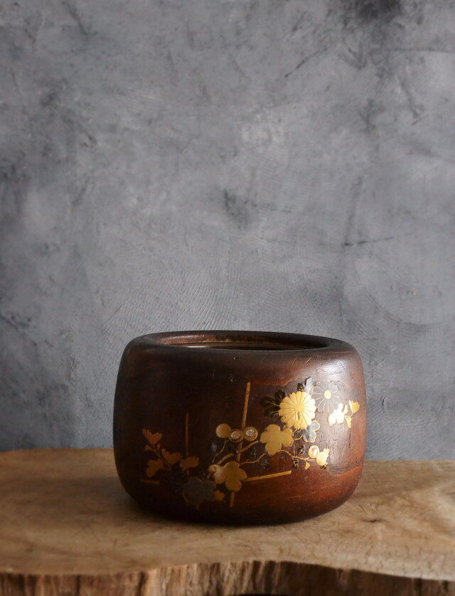 菊蒔絵火鉢 蒔絵手あぶり 鉢カバー 民具 Antique Sam's Collection