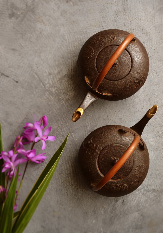 鉄銚子一対 酒器 定泉作 水注 水次 ちろり 鉄瓶 急須 在