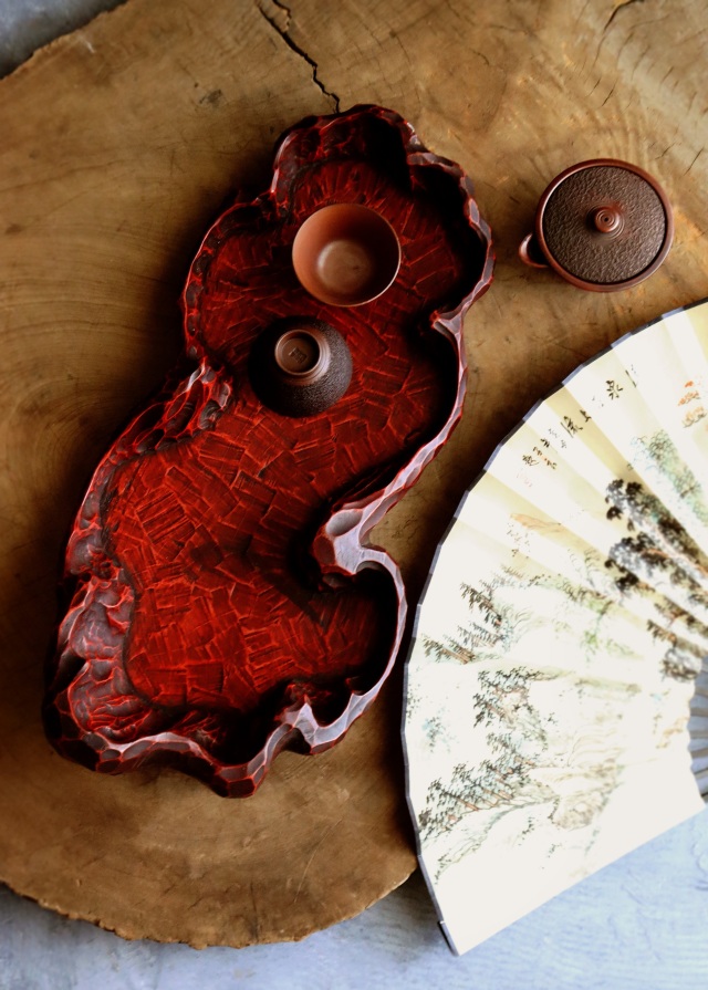 ダ*吉様 古美術品 木彫 葉盆 42cm 煎茶盆 煎茶道具 - 古美術 鐘ヶ江