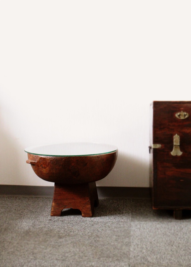 李朝木鉢脚付き 木製捏鉢 民藝 茶卓 ミニテーブル 木鉢 李朝家具