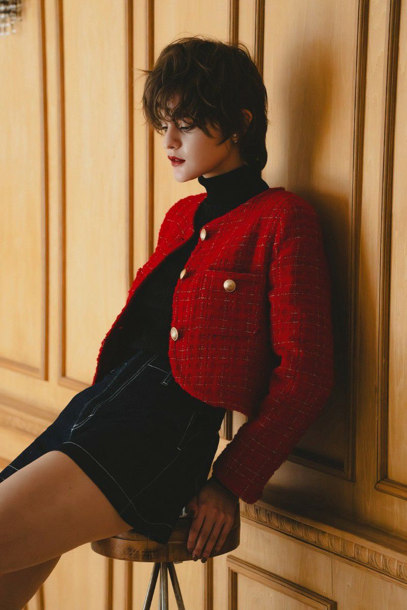 gold button check tweed jacket – shéller / シェリエ