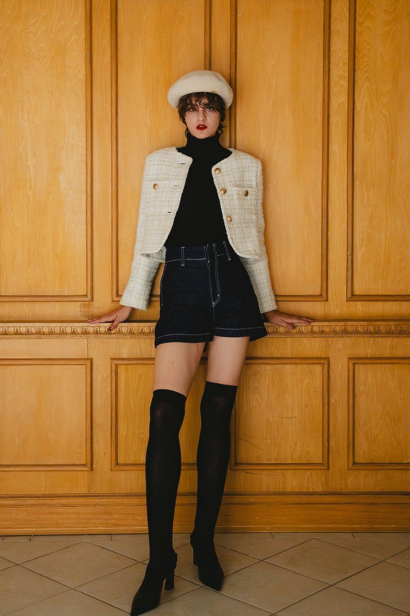 gold button check tweed jacket – shéller / シェリエ