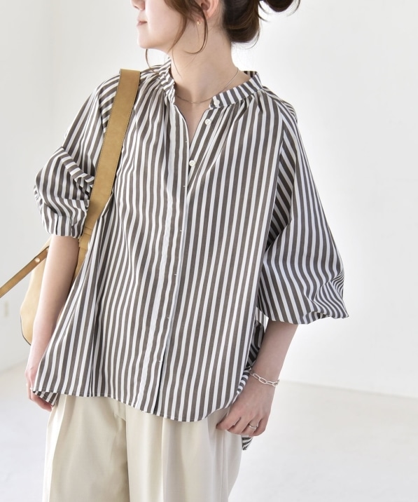 一部予約》quaranciel:〈洗濯機可能〉REPREVE バンドカラー ギャザー