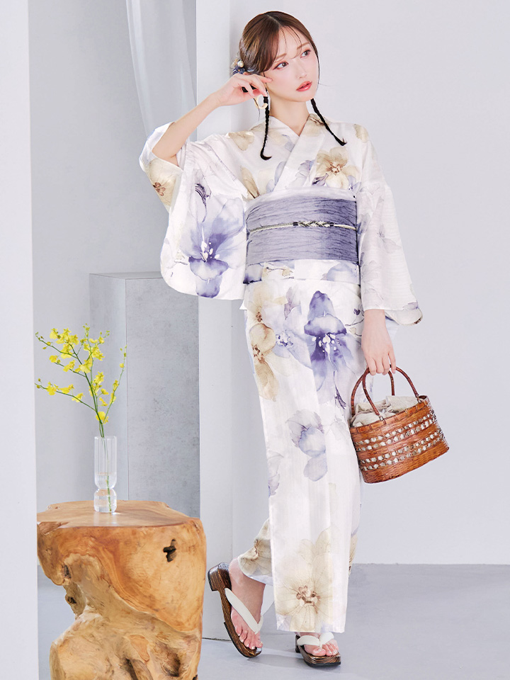 即日発送】ソフトモダンシアーフラワー浴衣【浴衣3点セット 浴衣/帯