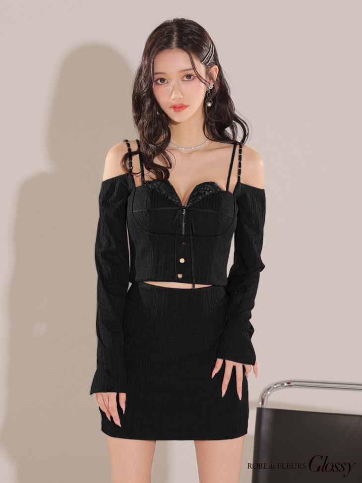XSサイズあり【Glossy/グロッシー】長袖/ オフショル/ 紐リボン