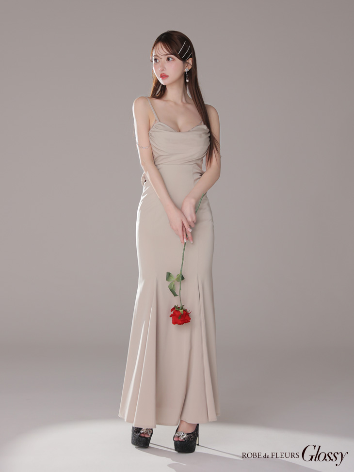 XSサイズあり【Glossy/グロッシー】サテン/ バストビジュー/ ロング