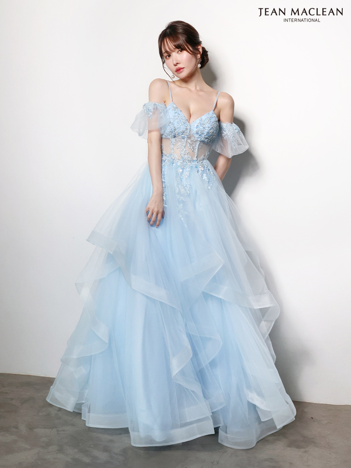 VELIQUE ペールピンク ビジュー付きロングドレス Mサイズ サイズ