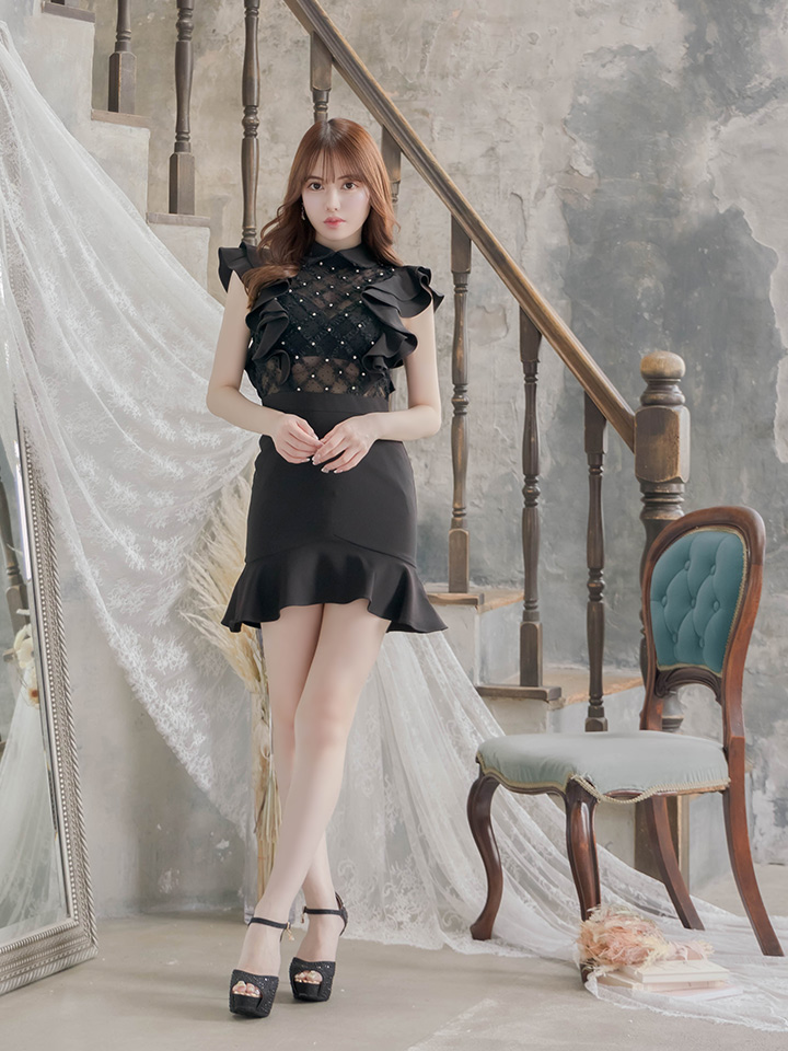 an/アン】マーメイド/ 襟付き/ フリルデザイン/ シアー/ クロスレース