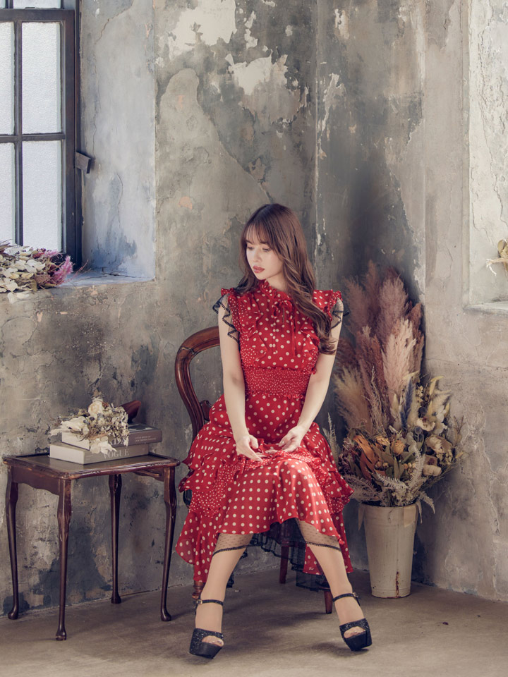 ERUKEI エルケイ】ドット/ 膝丈/ / ワンピース/マキシ/フリルデザイン