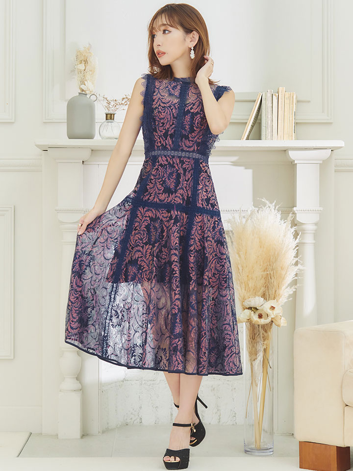 XS-Lサイズあり【ERUKEI エルケイ】フラワーレース/ Aライン/ ミモレ丈