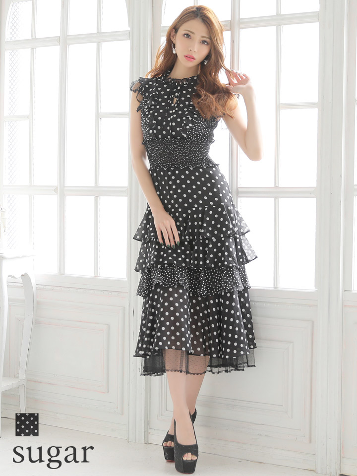 ERUKEI エルケイ】ドット/ 膝丈/ / ワンピース/マキシ/フリルデザイン