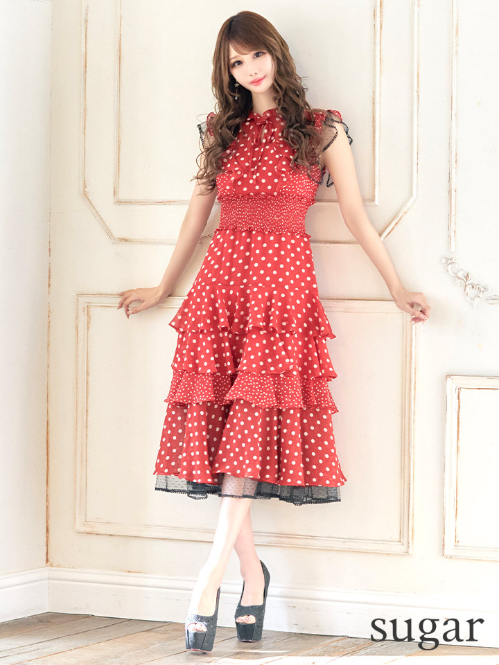 ERUKEI エルケイ】ドット/ 膝丈/ / ワンピース/マキシ/フリルデザイン