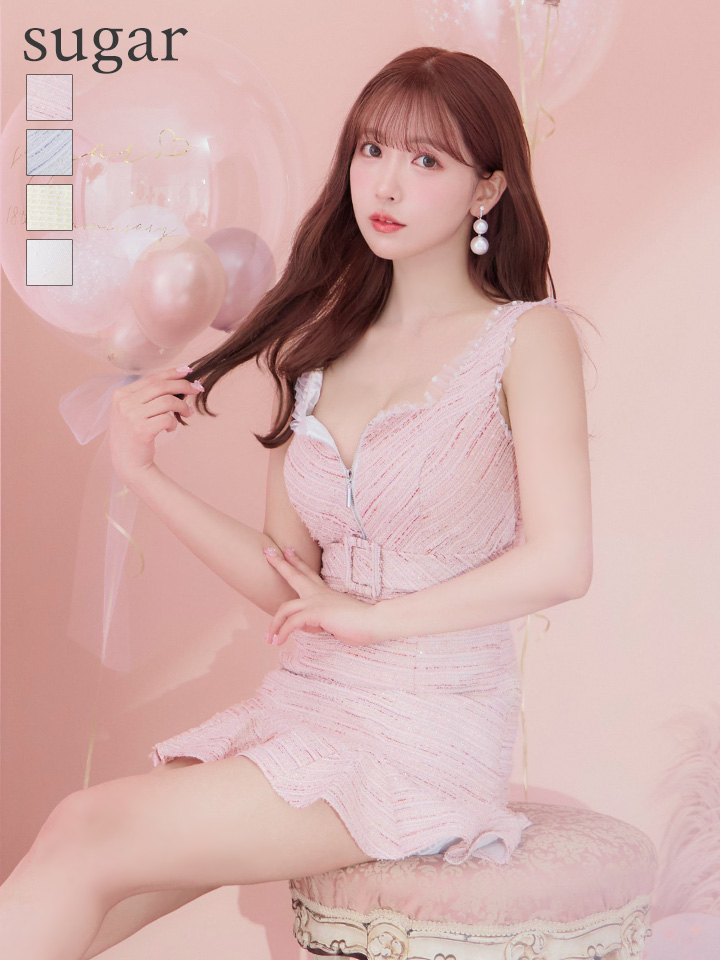 XSピンク ディア ローブドフルールグロッシー キャバドレスAngelR XS