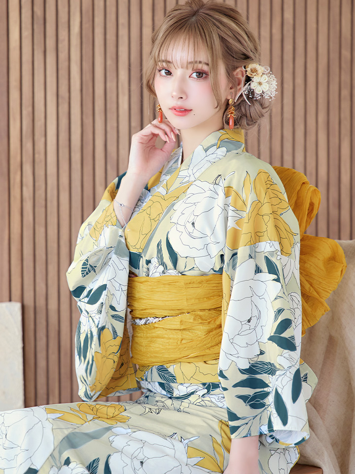 即日発送】レトロモダン牡丹浴衣【浴衣3点セット 浴衣/帯/下駄】[OF04