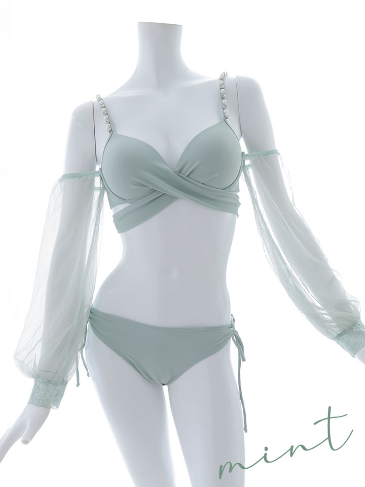 即日発送】【ビキニ】【水着】ふんわりシアー長袖ビキニ 2点セット