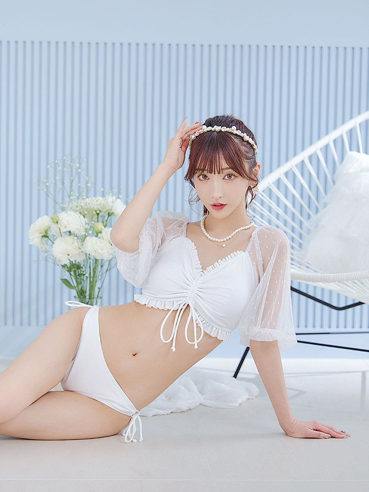 即日発送！】【ビキニ】【水着】ドットチュール袖バストフリルビキニ 3