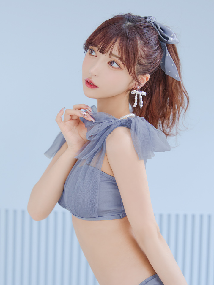 即日発送】【ビキニ】【水着】チュールリボン バストアップ ビキニ 2点