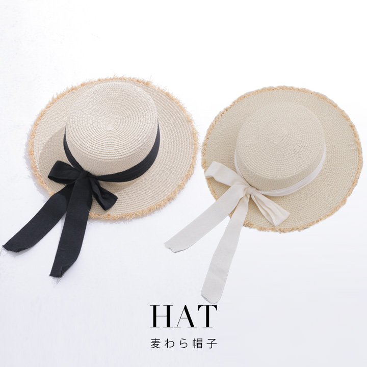 即日発送】【浴衣小物：麦わら帽子】リボン付きストローハット[OF04