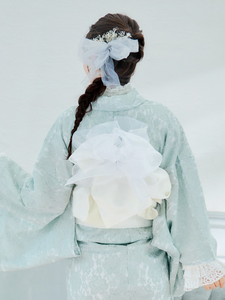 即日発送】ダスティーミントのレース浴衣【浴衣3点セット 浴衣/帯