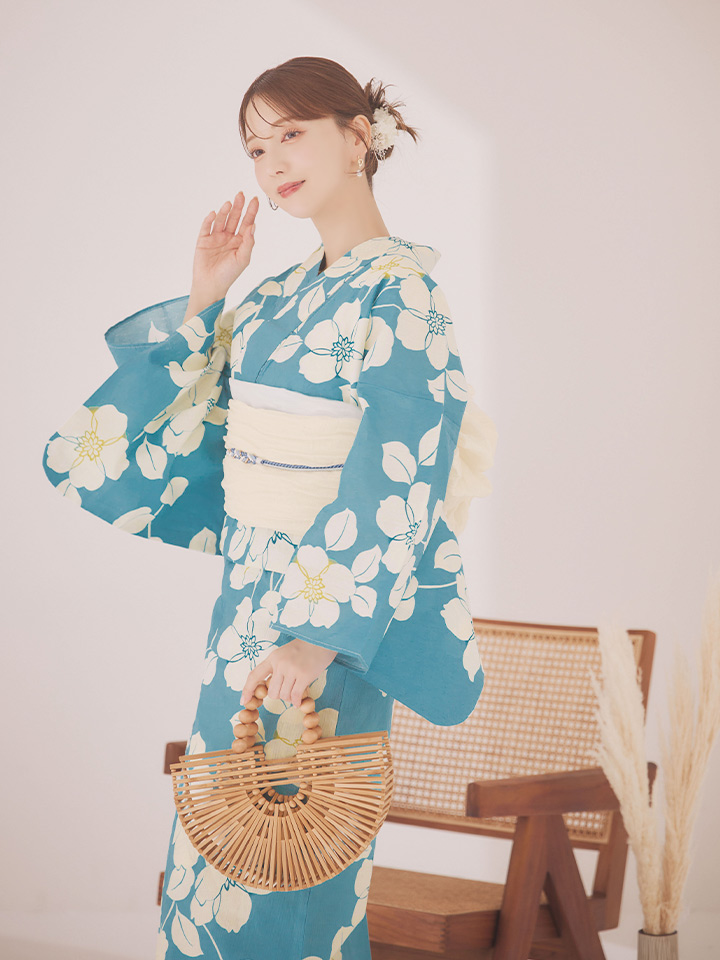 即日発送】浅葱色花柄浴衣【浴衣3点セット 浴衣/帯/下駄】[OF04