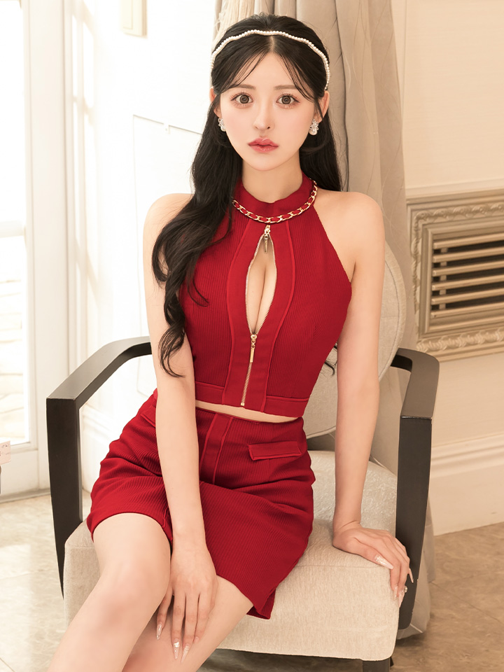 XSサイズあり【Glossy/グロッシー】フロントジッパー/ リブニット