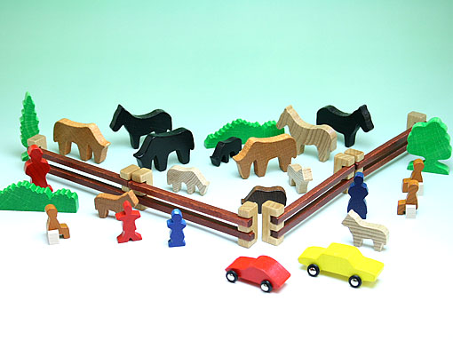 木のおもちゃ カルテット / 【風景模型】寄木「馬とくるま」|デュシマ