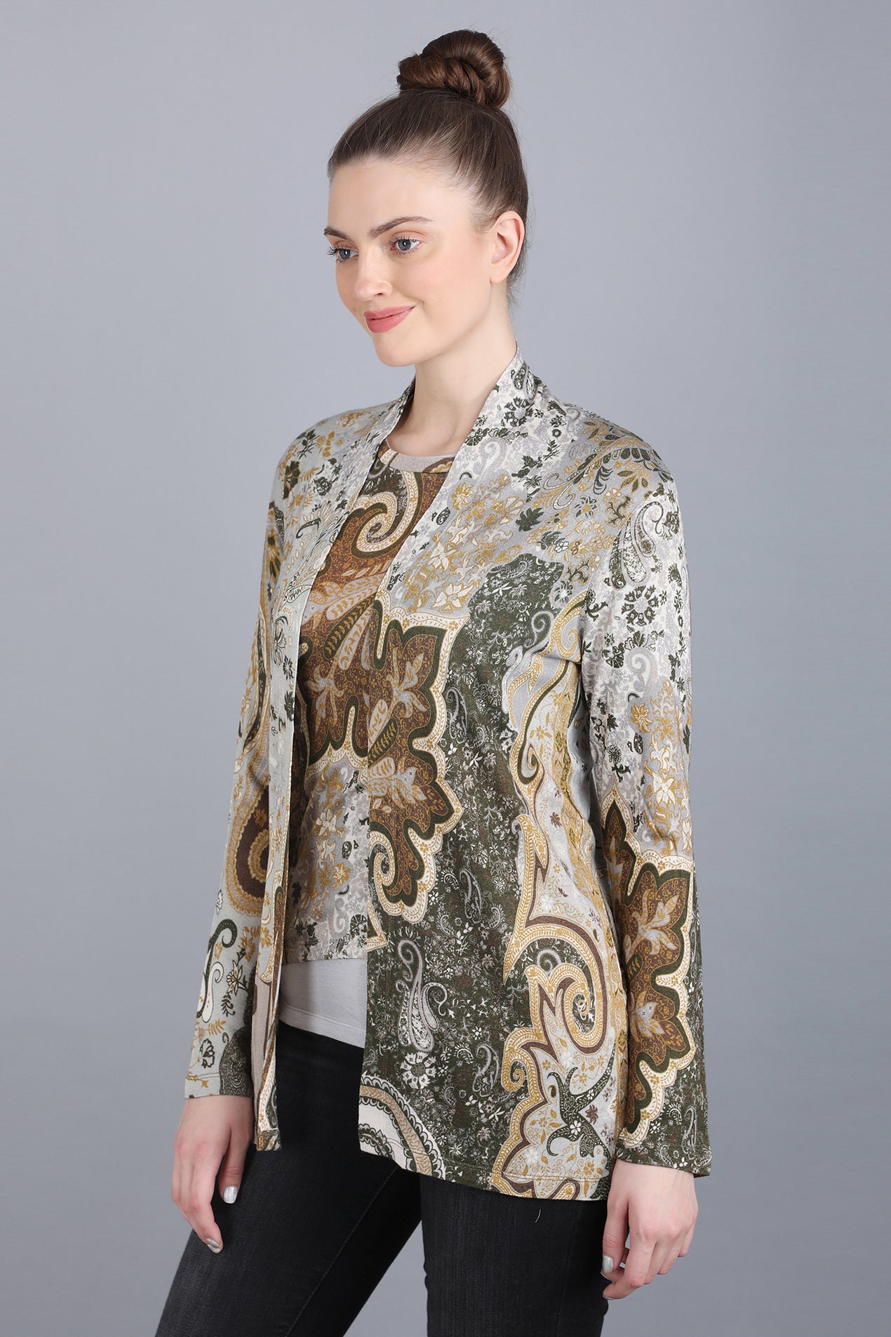 Cashmere Paisley Twin Sweater Set in Olive Color | Cashmere