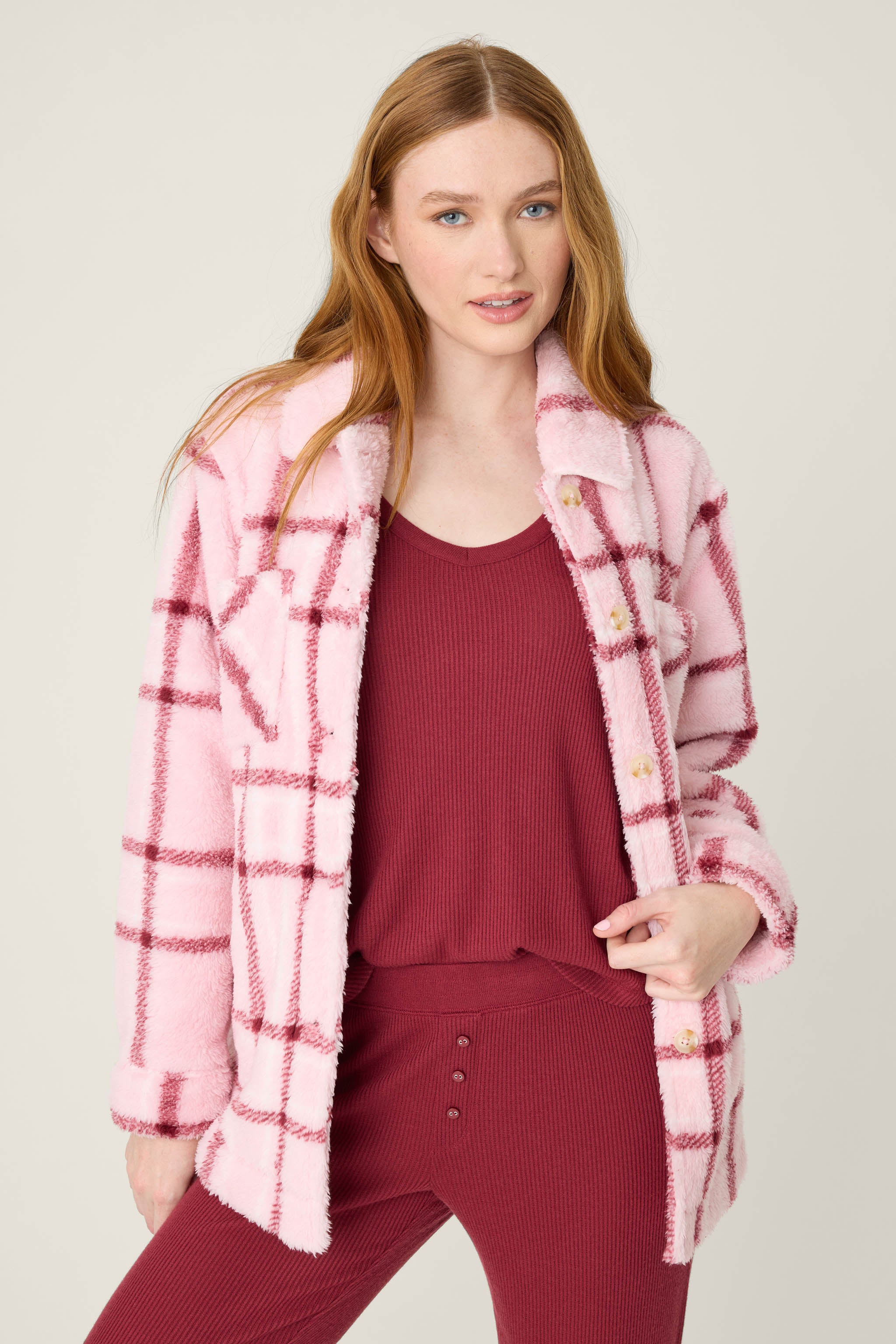 Let's Get Cozy Plaid Cozy Plush Jacket | P.J. Salvage