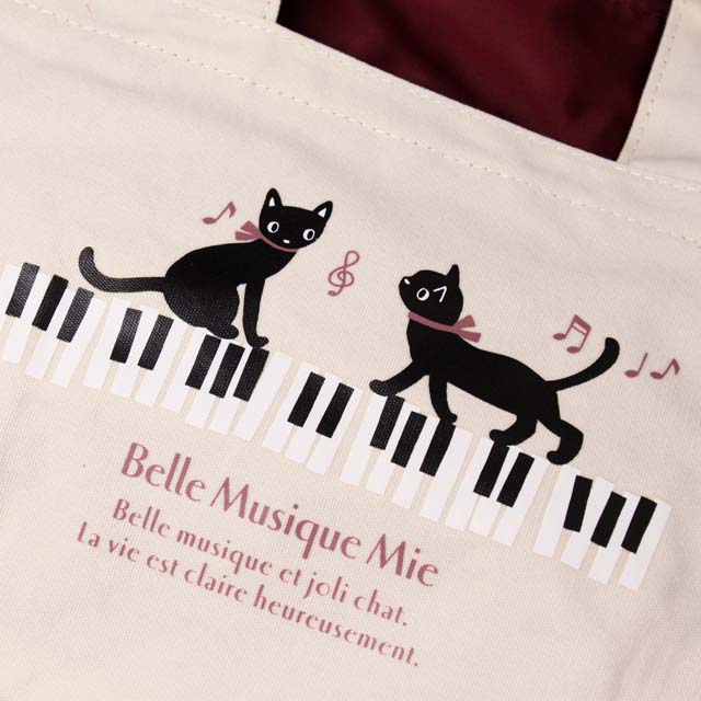 猫と鍵盤 マチつき巾着ミニトート 226372 音楽雑貨・アクセサリー専門
