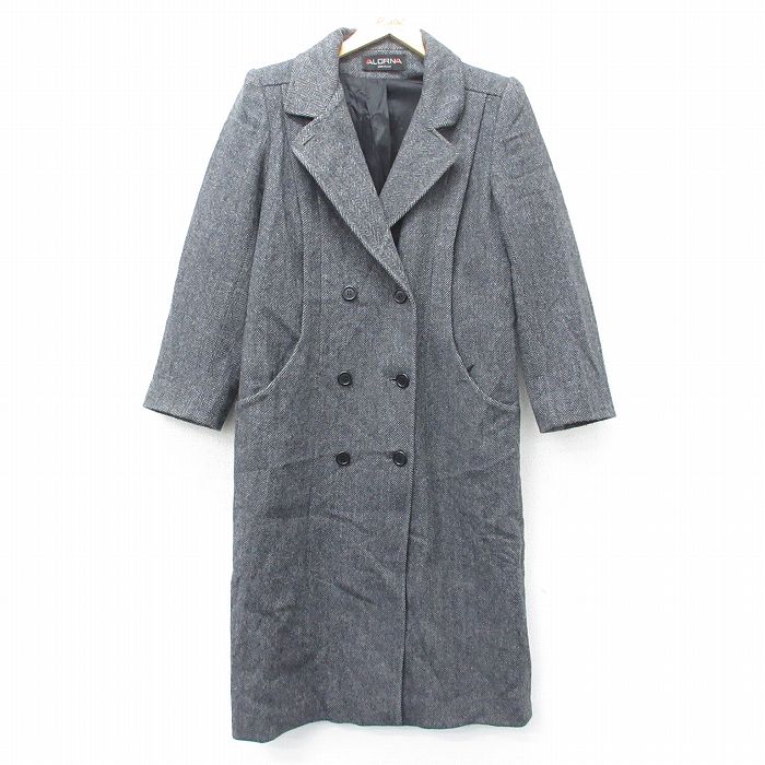 古着通販 M☆古着 長袖 ウール コート メンズ 90年代 90s ヘリンボーン