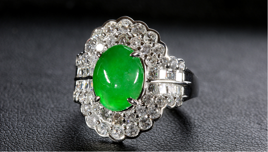 翡翠（ヒスイ） 3.1ct ダイヤモンド 2.2ct プラチナ リング(指輪