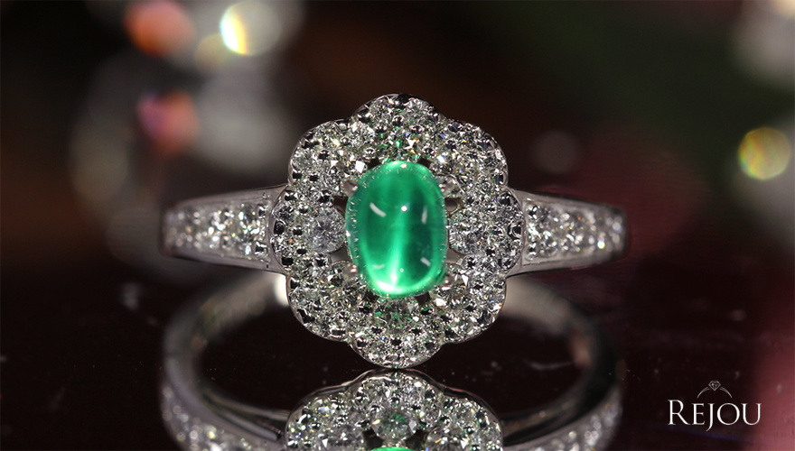 エメラルドキャッツアイ 0.7ct ダイヤモンド 0.5ct プラチナ リング