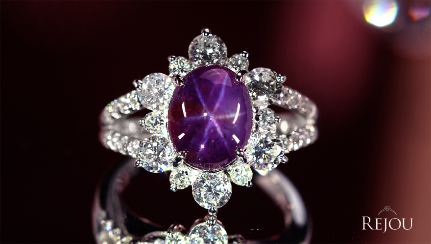 非加熱パープルスターサファイア 6.8ct ダイヤモンド 1.4ct プラチナ