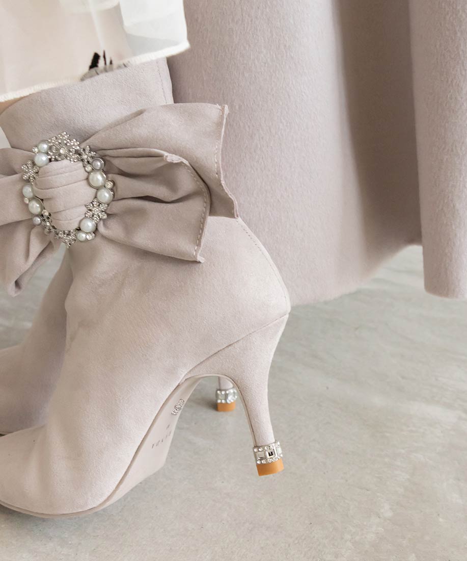 SALE】【Holiday Collection】2WAY ビジュー×リボン ショートブーツ