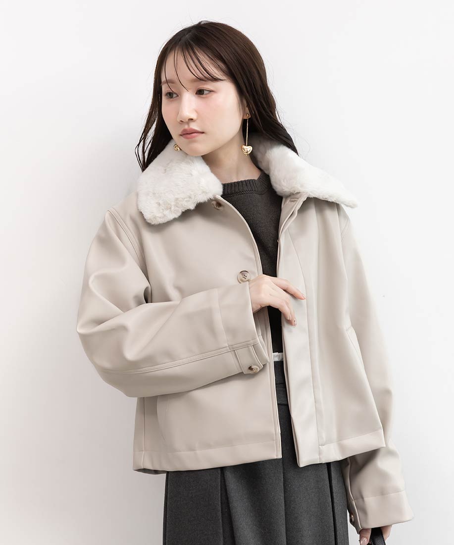 SALE】【選べる丈感】2WAY ファー襟付きフェイクレザージャケットRANDA