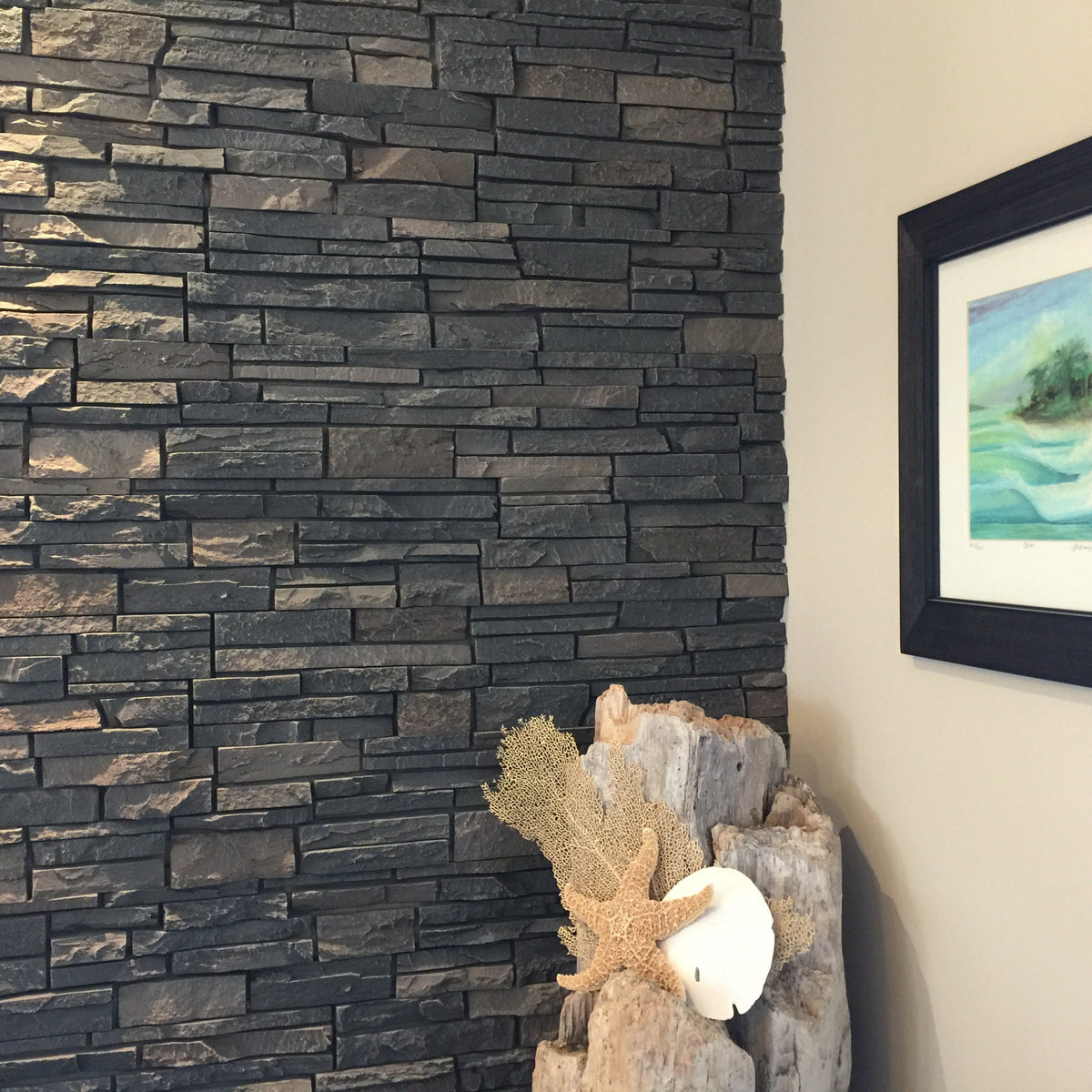 Quality Stone Stacked Stone Dark Brown Faux Stone Panel