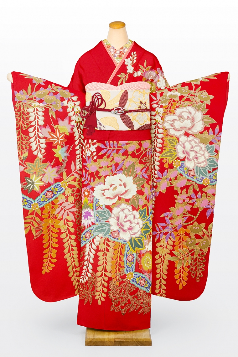 振袖レンタル 振袖Lサイズ 加賀友禅：上田修壮 百花繚乱 赤｜着物