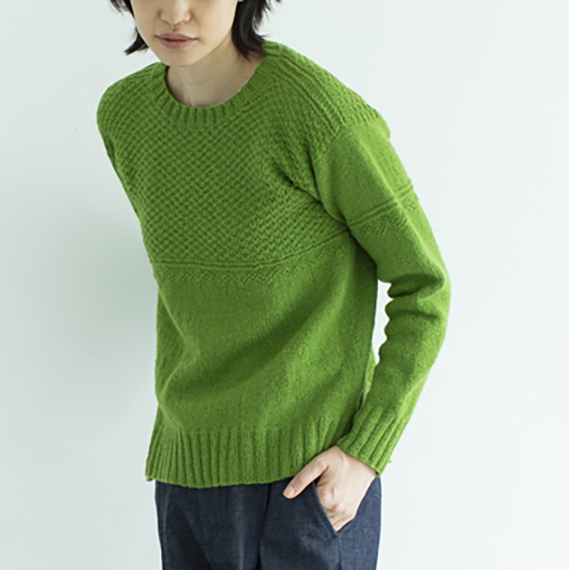 レシピ〉発色のきれいな黄緑色のガーンジー模様セーター［M・L・LL